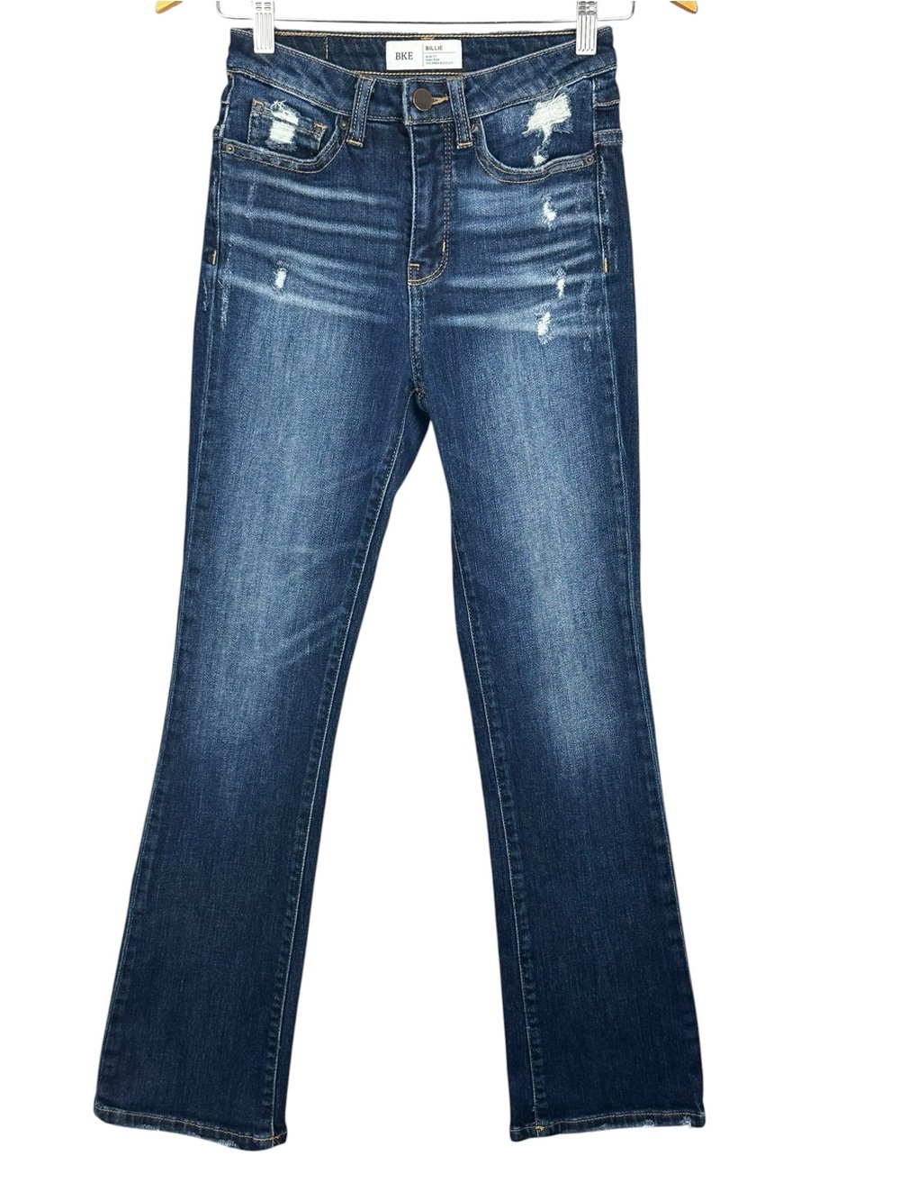 BKE Womens Billie Jeans 24 x 29.5 Slim High Rise Distressed Bootcut Blue